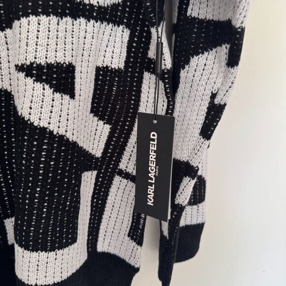 NWT Karl Lagerfeld Women's SMALL Bold LOGO Black White Turtleneck Sweater - Picture 9 of 14